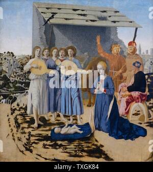 La peinture intitulée 'La Nativité' par Piero della Francesca, un peintre italien de la première Renaissance. En date du 15e siècle Banque D'Images