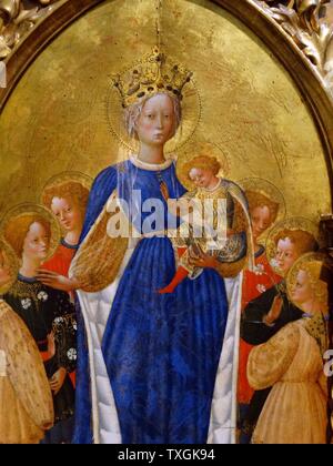 La peinture intitulée "La Vierge et l'enfant avec six anges et deux chérubins' par Antonio di Bartolomeo Francesco (1393-1452) un peintre italien. En date du 15e siècle Banque D'Images