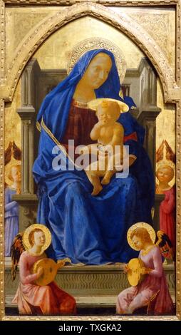 La peinture intitulée "La Vierge à l'enfant de Masaccio (1401-1428) peintre italien du Quattrocento période de la Renaissance italienne. En date du 15e siècle Banque D'Images