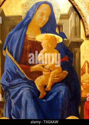 La peinture intitulée "La Vierge à l'enfant de Masaccio (1401-1428) peintre italien du Quattrocento période de la Renaissance italienne. En date du 15e siècle Banque D'Images