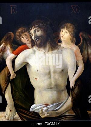 La peinture intitulée "Le Christ mort soutenu par des anges" de Giovanni Bellini (1430-1516) un peintre de la Renaissance italienne. En date du 16e siècle Banque D'Images