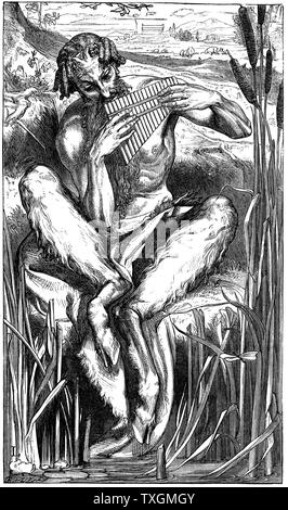 Pan jouant son illustration des tuyaux par Frederic, Lord Leighton (1830-1896) pour le poème d'Elizabeth Barrett Browning 'un instrument de musique" Que fait-il, résid grand dieu Pan/bas dans les roseaux de la rivière ? La gravure sur bois, Londres, 1862 Banque D'Images