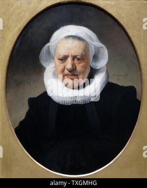 Portrait d'Aechje Claesdr, mère de Dirk Janszoon de Rembrandt Harmenszoon van Rijn (1606-1669) un peintre et graveur néerlandais. En date du 17e siècle Banque D'Images