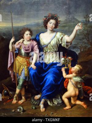 La peinture intitulée "La Marquise de Seignelay et deux de ses fils' par Pierre Mignard Banque D'Images