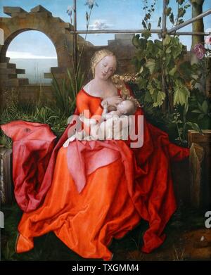 La peinture intitulée "La Vierge à l'enfant de Albrecht Dürer (1471-1528) peintre, graveur et théoricien de la Renaissance allemande. En date du 16e siècle Banque D'Images