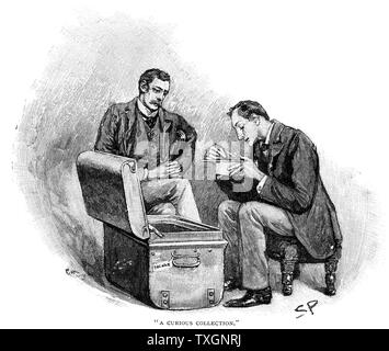 "L'aventure de l'Musgrave Ritual : Dr Watson regarder Sherlock Holmes passe par l'mememtoes de ses anciennes affaires. Illustration par Sidney E. Page, la première artiste à dessiner Sherlock Holmes, pour l'histoire publiée dans 'The Strand Magazine', Londres, 1893. Gravure Banque D'Images