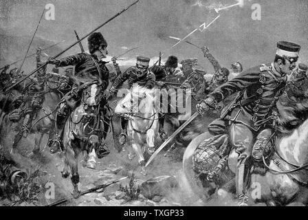 Guerre russo-japonaise de Combat 1904-1905 entre les Cosaques et la Cavalerie japonaise dans un orage à la bataille d'Wafangkou 15 juin 1904 Banque D'Images