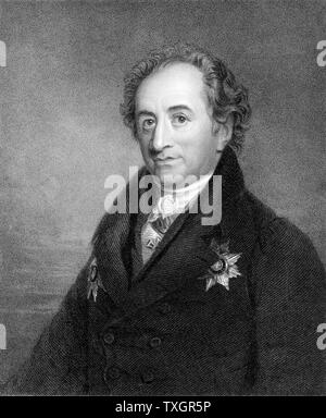 Johann Wolfgang von Goethe (1749-1832) poète, dramaturge et scientifique 1832 gravure sur acier Banque D'Images