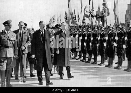 Chamberlain, Ribbentrop et Hitler à Munich, en 1938. Photographie Banque D'Images
