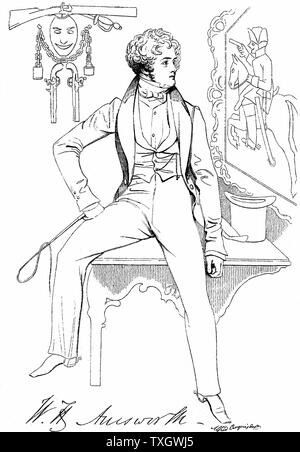 William Harrison Ainsworth (1805-1882) romancière anglaise ; oeuvres : "Old St Paul's', 'La Tour de Londres', 'Le Château de Windsor' c1835 Gravure après Alfred Crowquill (1804-7182) pour "Fraser's Magazine'