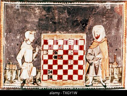 Jeu d'échecs entre un militant et un Saracen. De l'espagnol manuscrit d'un traité sur les échecs d'Alphonse X, le Sage (1221-1284) Roi de Castille et Leon à partir de 1252 13e siècle Banque D'Images