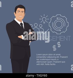 Peuples autochtones. Businessman avec sourire. Les personnes réussies. Elegant Businessman. Personne adulte. La gestion. Icônes d'affaires. Vector Illustration. Illustration de Vecteur