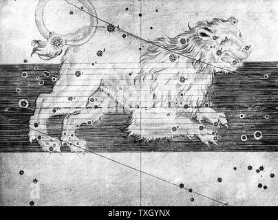 Constellation du Lion de Johannes Bayer Uranometria' 'Ulm 1723. La gravure sur cuivre Banque D'Images