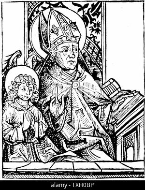 Saint Augustin d'Hippone (350-430) L'un des grands Pères de l'église chrétienne. Deuxième chiffre est son fils Ambrose. De Hartmann Schedel 'Liber Chronicarum mundi' Nuremberg, 1493. Gravure sur bois Banque D'Images