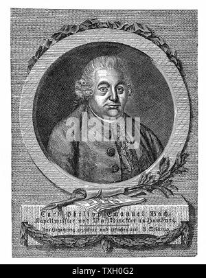 Carl Philipp Emanuel Bach (1714-88) deuxième fils de Johann Sebastian Bach, Kapellmeister à Hambourg à partir de 1767. A introduit la forme sonate. Était gaucher. Gravure Banque D'Images