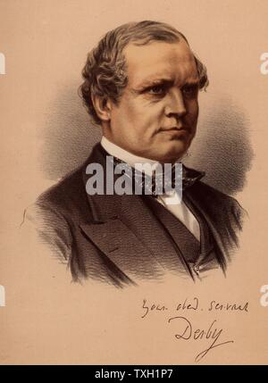 Edward Henry Stanley, 15e comte de Derby (1826-1893). Homme politique anglais. Secrétaire des affaires étrangères sous Disraeli 1866-1868 et 1874-1878 (Conservateur). 1882-1885 Secrétaire colonial sous Gladstone (Libéral). Parti unioniste leader en Chambre des Lords, 1886-1891. À partir de 'Le Musée du portrait moderne' (Londres c1880). Lithographie teintée. Banque D'Images