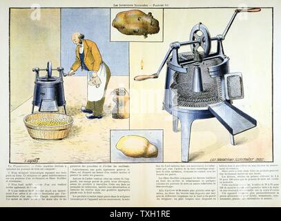 Éplucheuse de pommes de terre, 1900. Machine pour le lavage, l'épluchage et retrait d'yeux et les germes de pommes de terre. "Les inventions Illustrees', (Paris, mai 1899). L'impression. La gravure. Banque D'Images