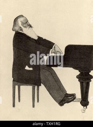 Johannes Brahms (1833-1897), compositeur allemand au piano. Demi-teinte. Banque D'Images