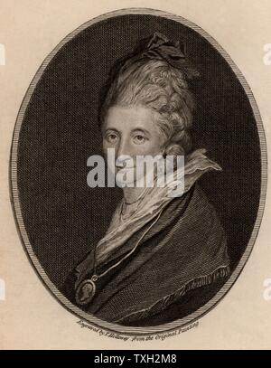 Mrs Piozzi. Hester Thrale Lynch (né Hester Lynch Salusbury 1741-1821) British diariste et auteur. Ami de beaucoup de figures littéraires de l'époque, en particulier de M. Johnson. Après la mort de son mari Henry Thrale, en 1784 elle épousa Gabriel Piozzi, un maître à danser. Gravure tirée de "l'Magazine' (Londres, juillet 1786). Banque D'Images