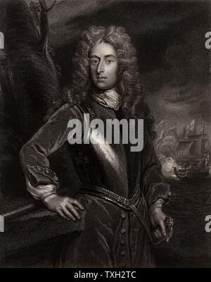 George Byng, lst Vicomte Torrington (1663-1733) commandant naval anglais : Amiral de la flotte 1718. Premier Lord de l'Amirauté de 1727. Après gravure portrait par Godfrey Kneller. Banque D'Images