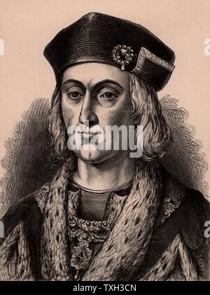 Henry VII Tudor (1457-1509) premier roi d'Angleterre à partir de 1485. Défait Richard III au Bosworth Field le 22 août 1485, la bataille qui a mis fin à la guerre des Deux-Roses. La gravure sur bois c1900. Banque D'Images