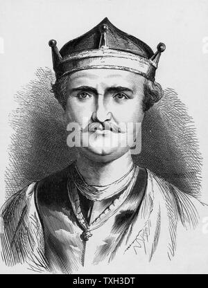 Guillaume, duc de Normandie (c1028-1087) William I, le Conquérant, roi d'Angleterre à partir de 1066. William débarqua avec son armée près de Hastings, Sussex, le 13 octobre 1066. Le jour suivant à la bataille de Hastings, les Anglais ont été vaincus et leur roi Harold II, le dernier roi anglo-saxon, a été tué. La gravure sur bois c1900. Banque D'Images