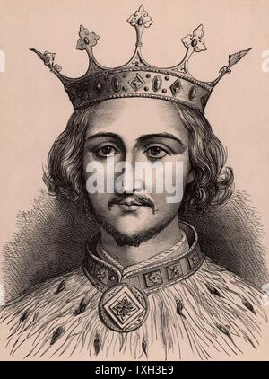 Richard II (1367-1400) Roi d'Angleterre à partir de 1377 ; septembre 1399 forcé d'abdiquer en faveur d'Henry Bolingbroke (Henry IV). Est mort, probablement assassiné, en Pontefract Castle au début de 1400. Un membre de la dynastie Plantagenêt. c.1900 la gravure sur bois Banque D'Images
