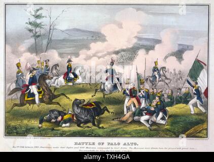 Guerre américano-mexicaine 1846-1848 : Bataille de Palo Alto, 8 mai 1846, près de ce qui est aujourd'hui Brownsville, Texas. Force nous sunder général Zachary Taylor a défait les Mexicains. Lithographie Banque D'Images