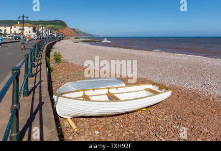 Promenade du front de mer et plage de galets à Sidmouth, une petite ville balnéaire de la côte sud du Devon, au sud-ouest de l'Angleterre Banque D'Images