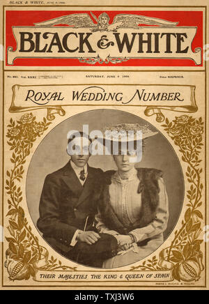 1906 Black & White front page magazine Mariage Royal King & Queen de l'Espagne Banque D'Images