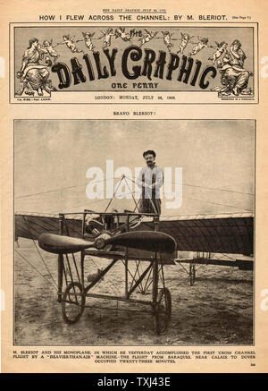 1909 Daily Graphic front page Louis Blériot Premier vol transmanche Banque D'Images