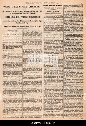 1909 Daily Graphic page 7 Louis Blériot Premier vol transmanche Banque D'Images