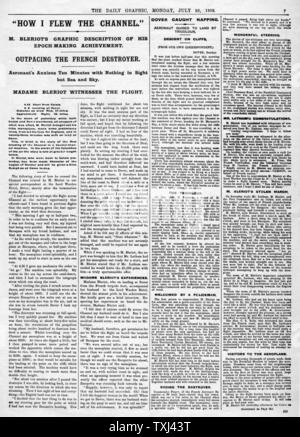 1909 Daily Graphic page 7 Louis Blériot Premier vol transmanche Banque D'Images