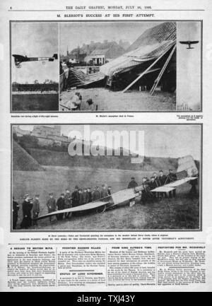 1909 Daily Graphic page 8 Louis Blériot Premier vol transmanche Banque D'Images