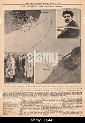 1909 Daily Graphic page 9 Louis Blériot Premier vol transmanche Banque D'Images