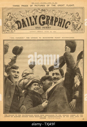 1910 Daily Graphic front page Louis Paulhan gagne Londres à Manchester Air Race Banque D'Images