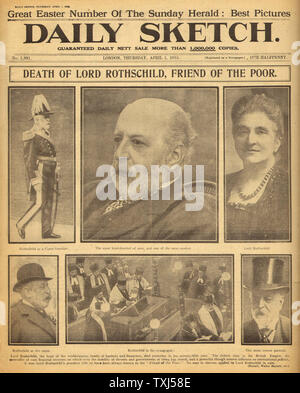 1915 Daily Sketch page avant la mort de Lord Rothschild Banque D'Images