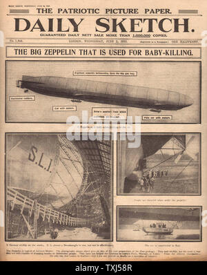 1915 Daily Sketch du Zeppelin front page Banque D'Images