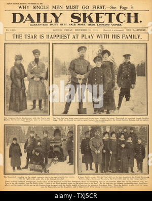 1915 Daily Sketch page avant le Tsar Nicholas II et de la famille Banque D'Images