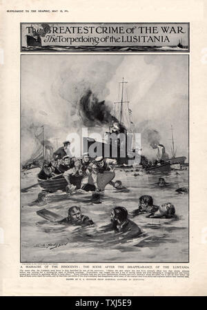 1915 La première page du supplément graphique naufrage du Lusitania Banque D'Images