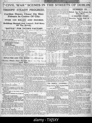 1916 Sunday Herald page 2 Pâques Irlande soulèvement de rapports Banque D'Images