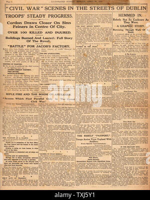 1916 Sunday Herald page 2 Pâques Irlande soulèvement de rapports Banque D'Images