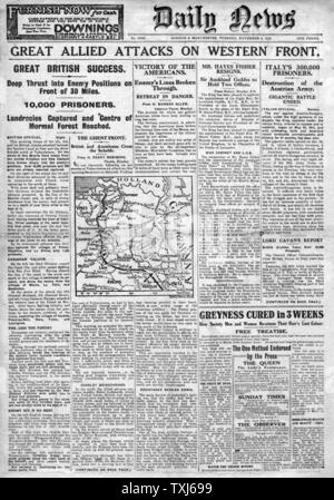 1918 Daily News front page Front occidental de rapports Banque D'Images