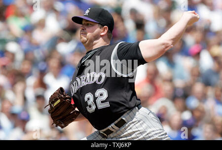 Rockies du Colorado à partir de Glendon Rusch pitcher contre jette les Cubs de Chicago en première manche à Wrigley Field de Chicago le 31 mai 2008. (UPI Photo/Mark Cowan) Banque D'Images