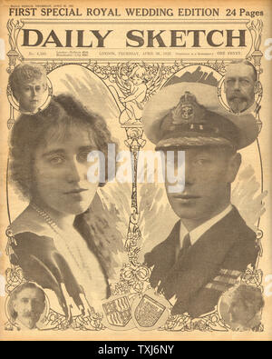 1923 Daily Sketch/la page déclaration Duc de York & Elizabeth Bowes Lyon wedding Banque D'Images