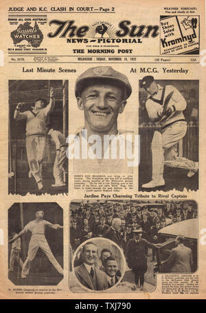 1932 Le Soleil (Melbourne, Australie) front page Cricket rapports Don Bradman Banque D'Images