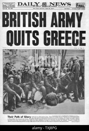 1941 Daily News (New York) quitter l'armée britannique en Grèce Banque D'Images