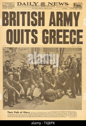 1941 Daily News (New York) quitter l'armée britannique en Grèce Banque D'Images