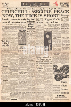 1946 journal Daily Mail front page Churchill's (rideau de fer) Discours prononcé à Fulton Banque D'Images