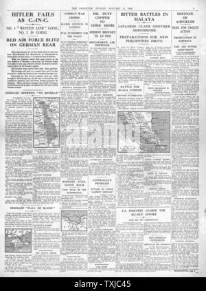 1942 page 5 l'observateur bataille pour la Malaisie et l'avance de l'armée russe sur le front de l'Est Banque D'Images